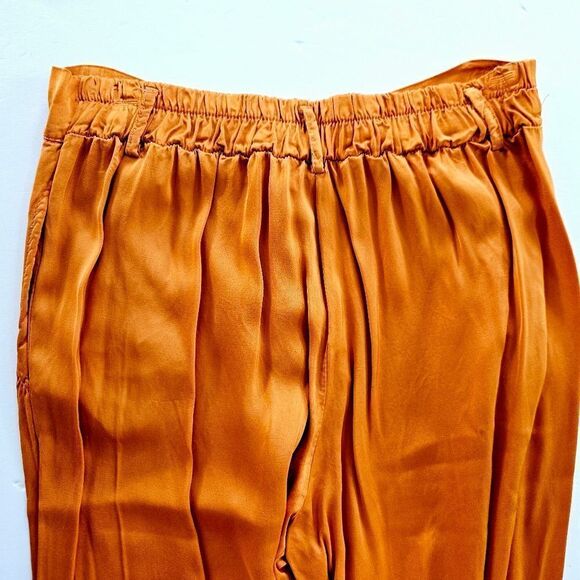2uves Spain Wide Leg High Waist Pleated Satin Elastic Back Trousers in Orange M - Picture 4 of 8
